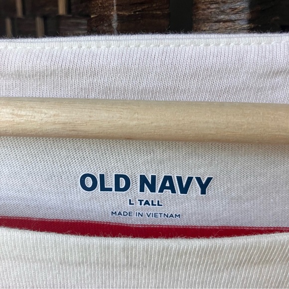 Old Navy Nautical White and Red Striped 100% Cotton Shirt Top Sz Large Tall - Picture 8 of 15